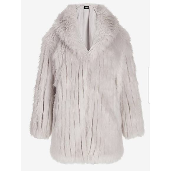 Express x You NEW Size Large Oversized Faux Fur Jacket Coat Silver and White - Picture 1 of 10